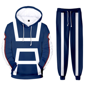 Anime My Hero Academia UA Conjunto de pantalones Sudadera con Capucha Estampada Unisex.